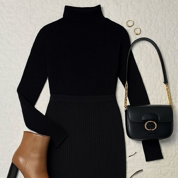 Vintage Steve Fabrikant Wool Ribbed Midi Skirt Black NWT 90s Minimalist USA Med. - Picture 7 of 10